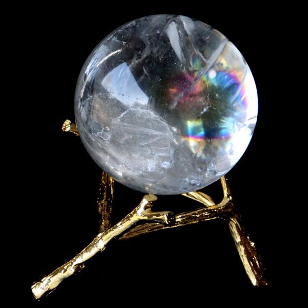 虹入り 水晶玉 【レムリアンクリスタルスフィア】 台座付き