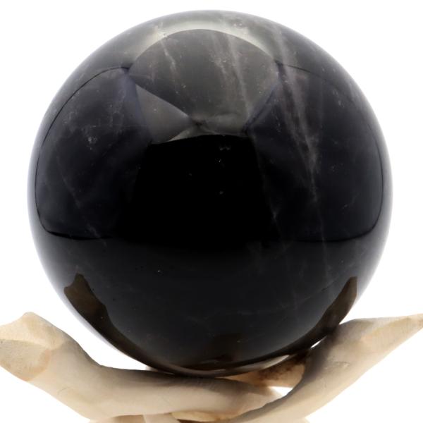 モリオン 黒水晶 丸玉 木製台座付き 直径 80mm 山東省産 天然石 パワーストーン 1点もの 置き物 インテリア 置物 開運 原石 爆買 クリスマス_1