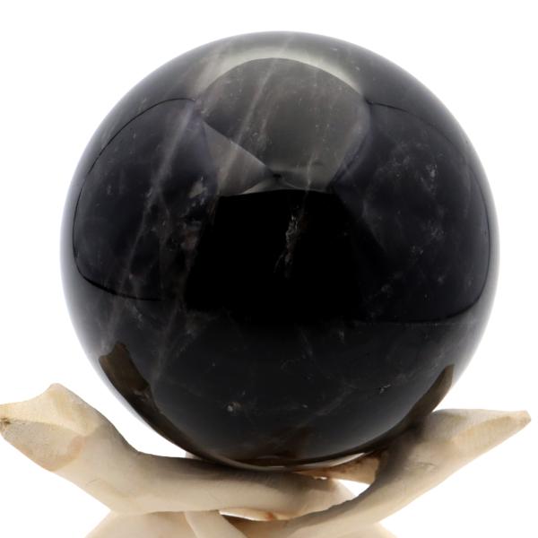 モリオン 黒水晶 丸玉 木製台座付き 直径 80mm 山東省産 天然石 パワーストーン 1点もの 置き物 インテリア 置物 開運 原石 爆買 クリスマス_3