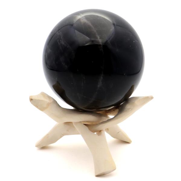 モリオン 黒水晶 丸玉 木製台座付き 直径 80mm 山東省産 天然石 パワーストーン 1点もの 置き物 インテリア 置物 開運 原石 爆買 クリスマス_4