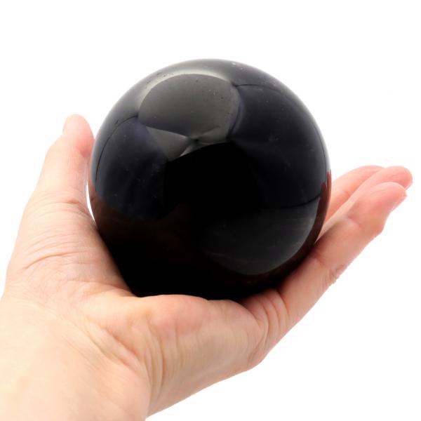 モリオン 黒水晶 丸玉 木製台座付き 直径 80mm 山東省産 天然石 パワーストーン 1点もの 置き物 インテリア 置物 開運 原石 爆買 クリスマス_5