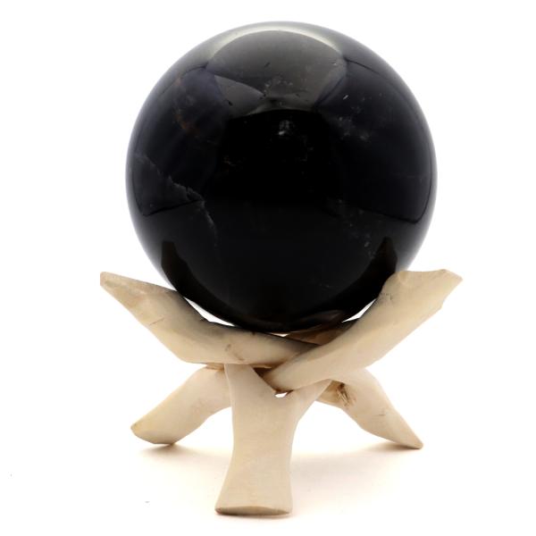 モリオン 黒水晶 丸玉 木製台座付き 直径 79.5mm 山東省産 天然石 