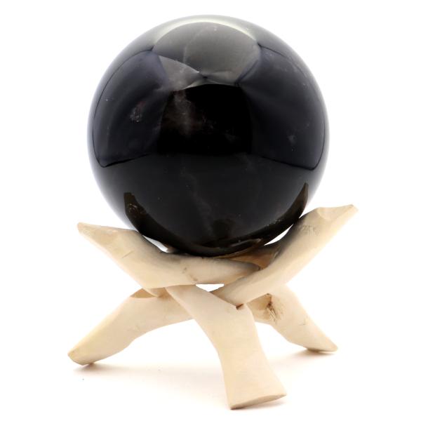 モリオン 黒水晶 丸玉 木製台座付き 直径 78mm 山東省産 天然石 パワーストーン 1点もの 置き物 インテリア 置物 開運 原石 爆買 クリスマス