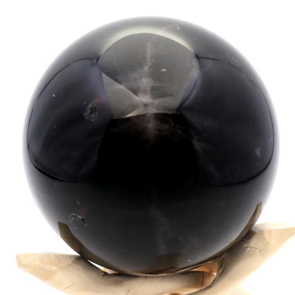 モリオン 黒水晶 丸玉 木製台座付き 直径 78mm 山東省産 天然石 パワーストーン 1点もの 置き物 インテリア 置物 開運 原石 爆買 クリスマス