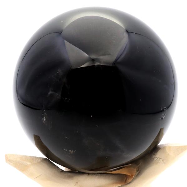 モリオン 黒水晶 丸玉 木製台座付き 直径 78mm 山東省産 天然石 パワーストーン 1点もの 置き物 インテリア 置物 開運 原石 爆買 クリスマス
