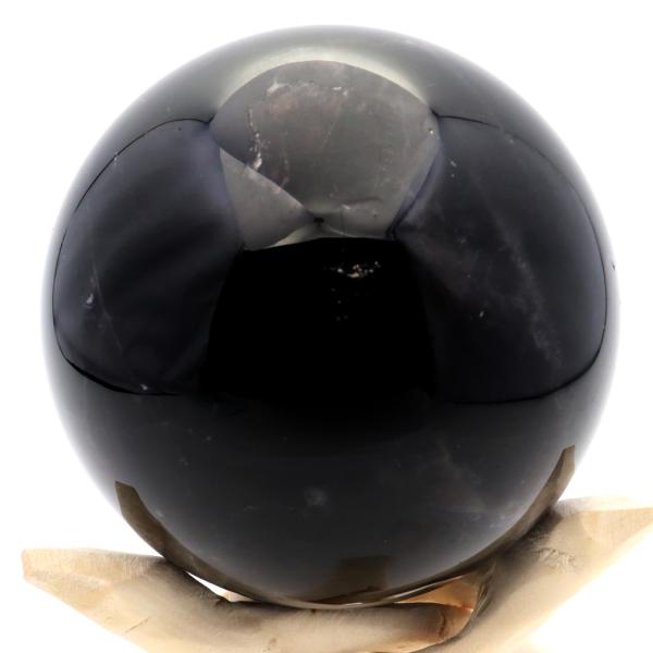 モリオン 黒水晶 丸玉 木製台座付き 直径 78mm 山東省産 天然石 パワーストーン 1点もの 置き物 インテリア 置物 開運 原石 爆買 クリスマス