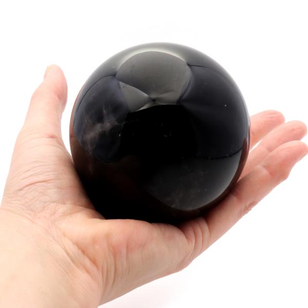 モリオン 黒水晶 丸玉 木製台座付き 直径 78mm 山東省産 天然石 パワーストーン 1点もの 置き物 インテリア 置物 開運 原石 爆買 クリスマス