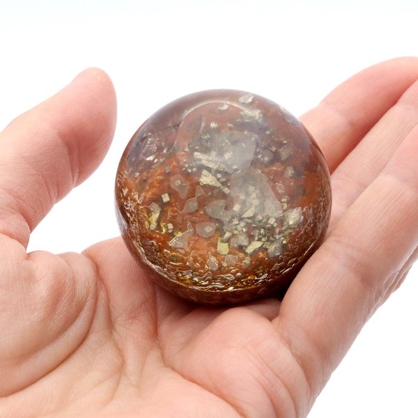 パイライト イン ガーデンクォーツ 丸玉 40mm 台座付き 庭園水晶 黄鉄鉱 天然石 Pyrite 1点もの_4