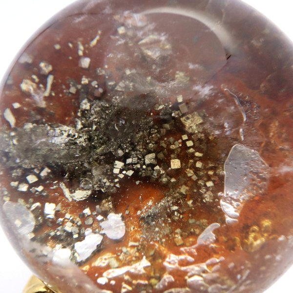パイライト イン ガーデンクォーツ 丸玉 39mm 台座付き 庭園水晶 黄鉄鉱 天然石 Pyrite 1点もの_1