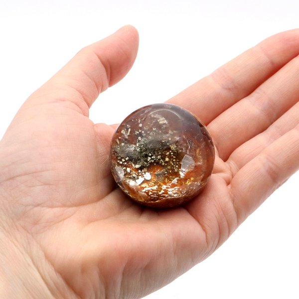 パイライト イン ガーデンクォーツ 丸玉 39mm 台座付き 庭園水晶 黄鉄鉱 天然石 Pyrite 1点もの_4