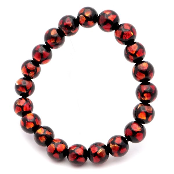 ホタルガラス ブレスレット 10mm レッド オレンジ とんぼ玉 赤色 沖縄 お土産 琉球 アクセサリーの通販は