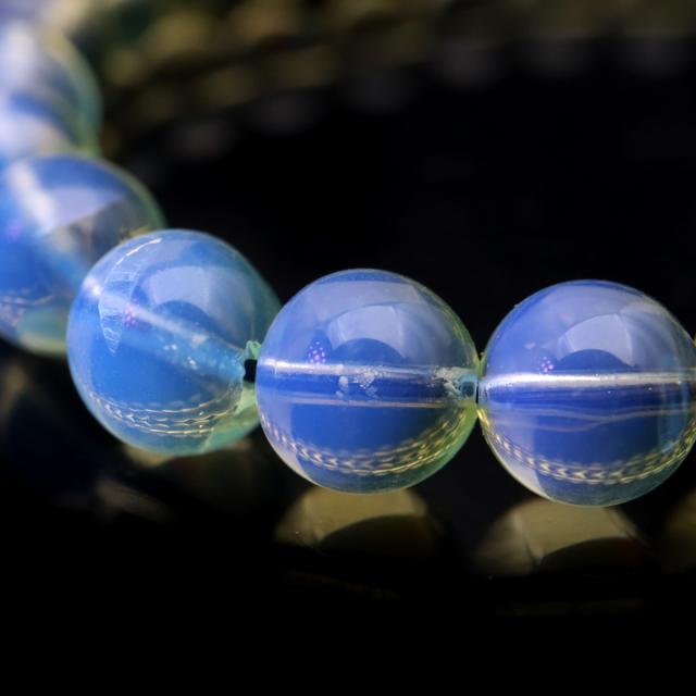 ブルーアンバー ブレスレット 6.5mm メキシコ産 琥珀 こはく メキシカンアンバー ブラックライト付きの通販は