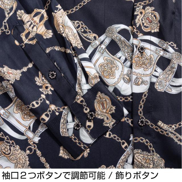 ドレスシャツ 長袖 メンズ ラグジュアリー 華やか プリント柄 ゼブラ柄 バラ柄 ステージ衣装 カラオケ_18