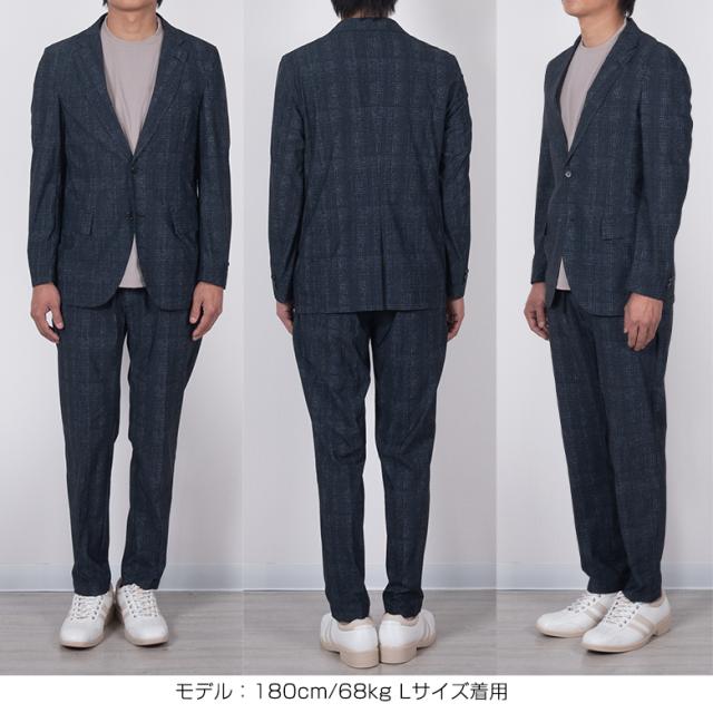 セットアップ メンズ 春夏 当たること冷感 伸ばすこと 洗える 裾上ぼり済み バーズアイ調 グレン読み合わせる調 事務所心地よい