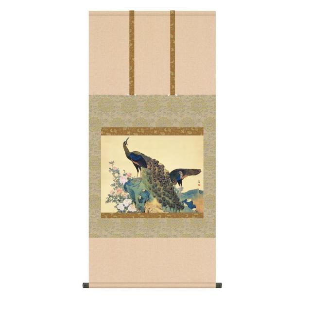 掛軸 日本画 床の間 送料無料 掛け軸 名画複製画 牡丹孔雀図(ぼたんくじゃくず) 高精彩複製画の通販は