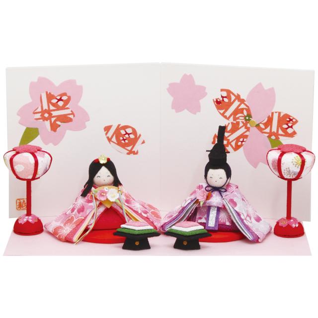 雛人形 送料無料(沖縄・離島を除く)雛人形ぷりてぃ舞桜雛 屏風付き手作りちりめん細工 マンションサイズ コンパクト 桃の節供の通販は