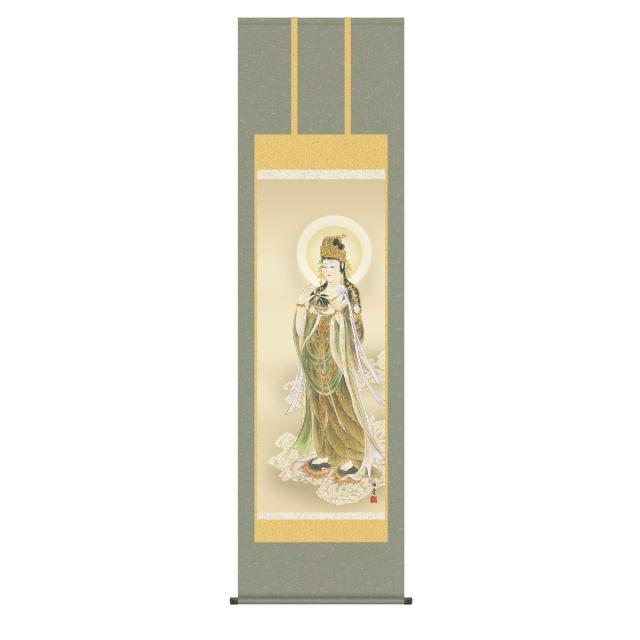 掛軸 日本画 床の間 送料無料 掛け軸  現代作家 仏事画 行事飾り 雲上観音(うんじょうかんのん) 高精彩複製画の通販は 34,320円
