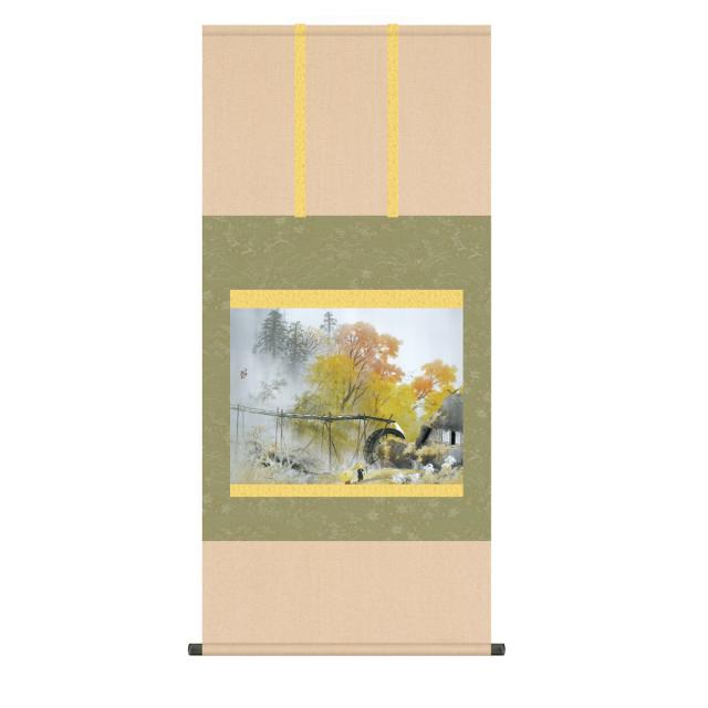 掛軸 日本画 床の間 送料無料 掛け軸 日本の巨匠 名画複製画 川合玉堂 彩雨(さいう) 高精彩功芸画 手彩入りの通販は