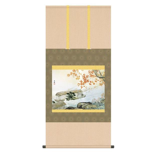 掛軸 日本画 床の間 送料無料 掛け軸 名画複製画 清流紅葉(せい