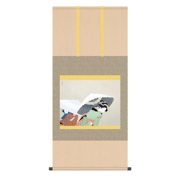 掛軸 日本画 床の間 送料無料 掛け軸 日本の巨匠 名画複製画 上村松園 牡丹雪(ぼたんゆき) 高精彩功芸画 手彩入りの通販は