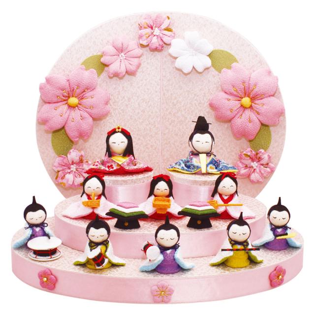 雛人形 送料無料 花円雛10人揃い 桜衝立屏風･菱餅･台付き 手作りちりめん細工の通販は 23,100円