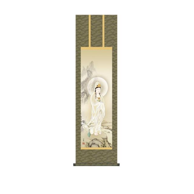 掛軸 日本画 床の間 送料無料 掛け軸  現代作家 仏事画 行事飾り岩上観音(がんじょうかんのん) 高精彩複製画の通販は