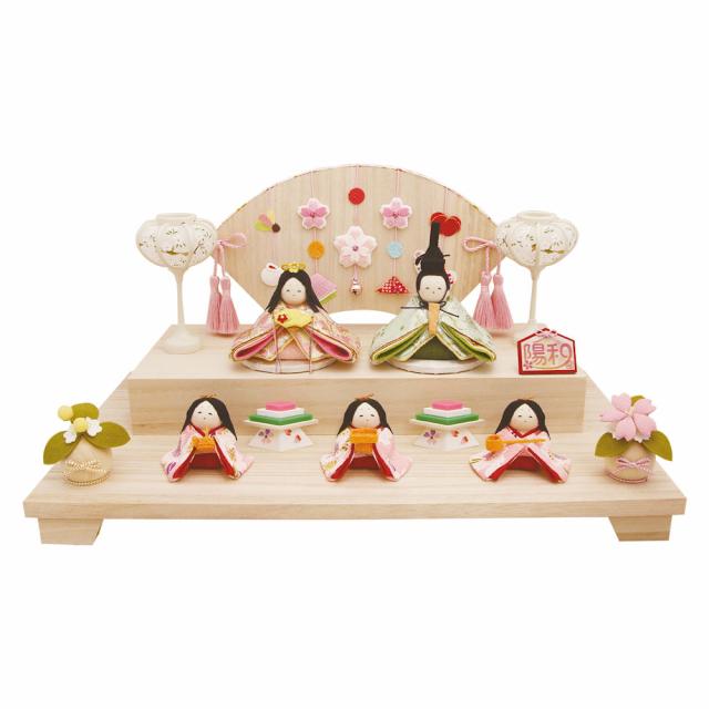 雛人形 雛飾り ぷてぃ陽和(ひより)雛5人揃い 衝立･雪洞･桜橘･菱餅付木製台飾りセット手作り ちりめん細工 送料無料 26,950円