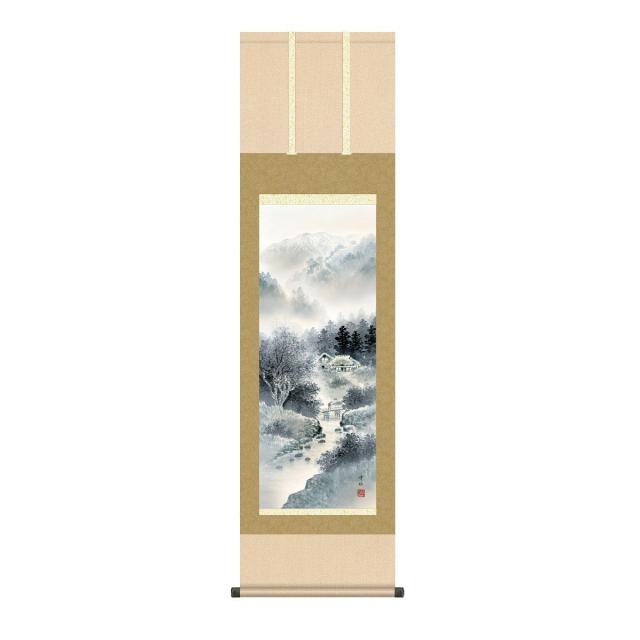 掛軸 日本画 床の間 送料無料 掛け軸  現代作家 山水画 水墨山水 年中飾り 雄峰水明(ゆうほうすいめい) 高精彩複製画の通販は