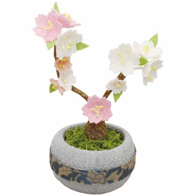 季節の鉢植え ミニ 4月 桜 手作りちりめん細工 和雑貨 置物 春の風物詩