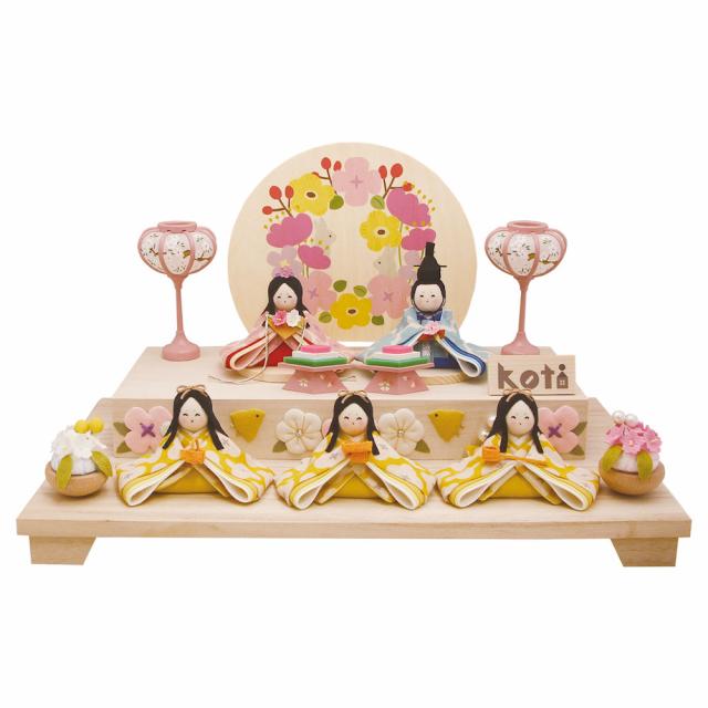 雛人形 雛飾り kotiふわふわお花畑5人揃い 衝立･雪洞･桜橘･菱餅･台セット手作り ちりめん細工 送料無料 40,700円
