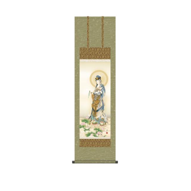 掛軸 日本画 床の間 送料無料 掛け軸  現代作家 仏事画 行事飾り 蓮上観音(れんじょうかんのん) 高精彩複製画の通販は