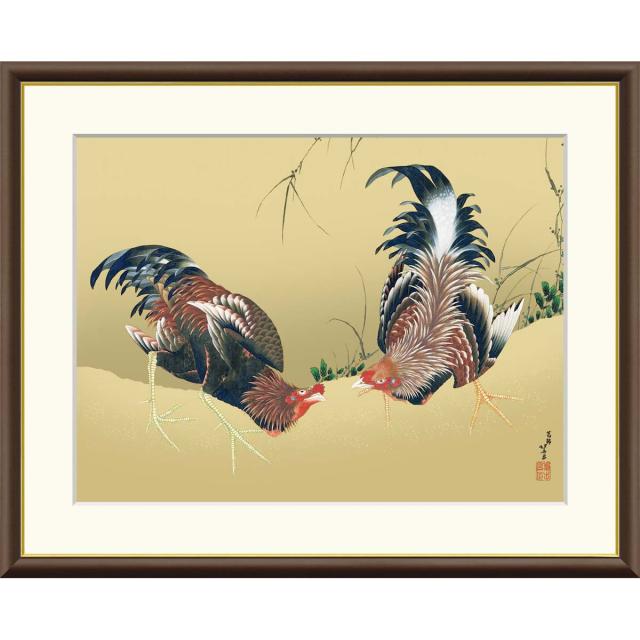 絵画 日本の名画  軍鶏図 葛飾北斎 額入り インテリア アート 額絵 高精彩複製画 f4号サイズ 送料無料 の通販は