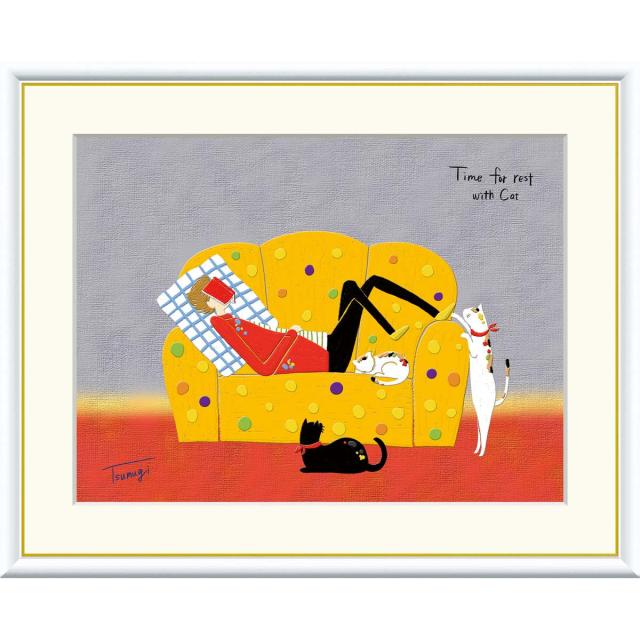 絵画 現代アート  うたた寝 山田つむぎ 額入り インテリア アート 額絵 高精彩複製画 Ｆ6号サイズ 送料無料 の通販は