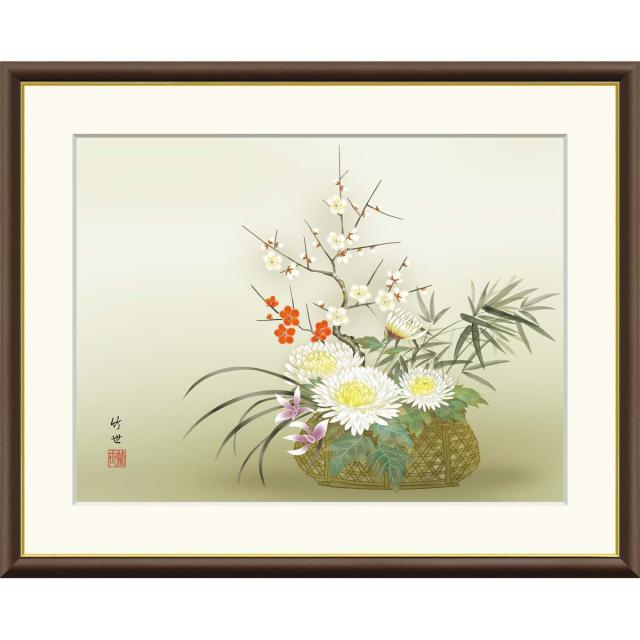 花鳥画 最高級女桑額 年中掛け 竹に雀 田村竹世 約横124cm×縦48cm