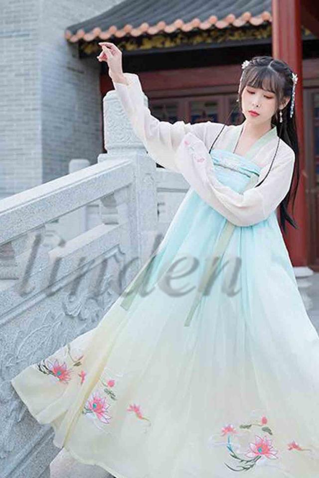 漢服 唐装 魏晋風 漢元素刺繍 女性 女の子 スカート 中華服 写真撮影