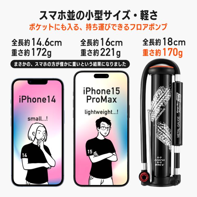 空気入れ 携帯 自転車 バイク ボール 仏式 米式 フロアポンプ 足踏み