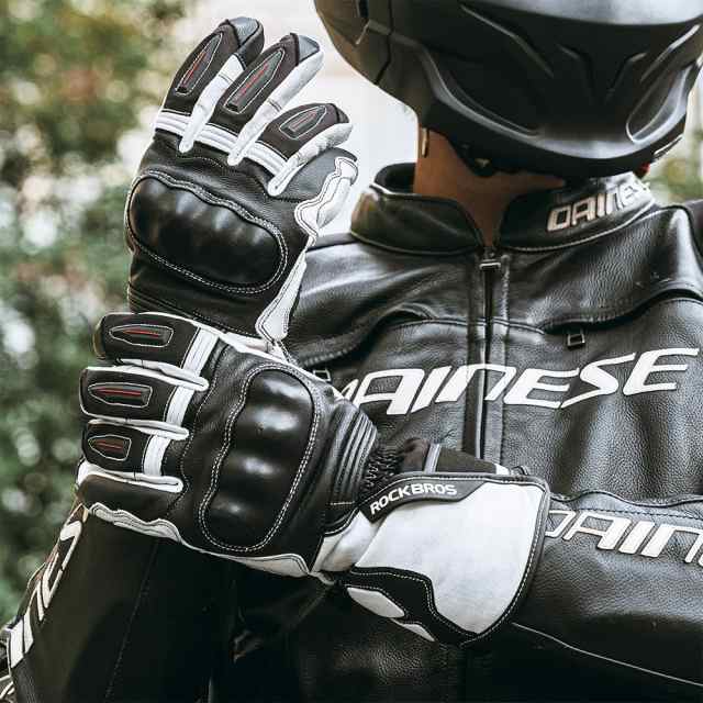 バイク グローブ 手袋 レザー 本革 山羊革 ナックルガード プロテクター レーシング フリース 保温 スマホ対応 SBRパッド 衝撃吸収 ロックブロス ROCKBROSの通販は
