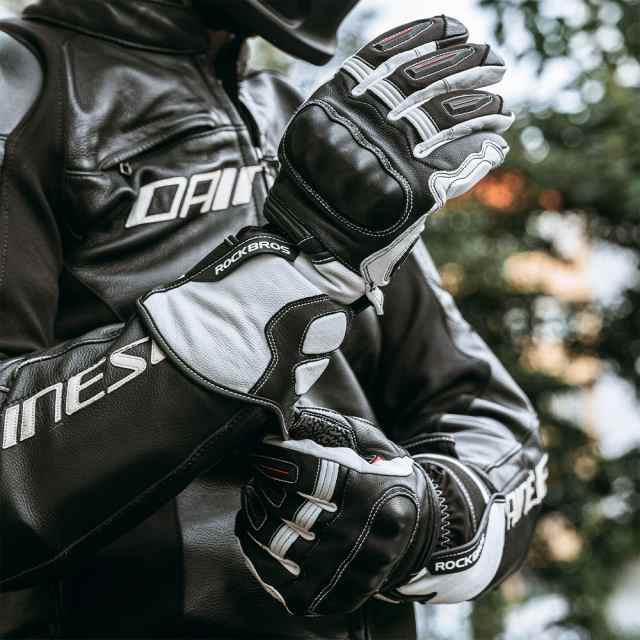 バイク グローブ 手袋 レザー 本革 山羊革 ナックルガード プロテクター レーシング フリース 保温 スマホ対応 SBRパッド 衝撃吸収 ロックブロス ROCKBROSの通販は