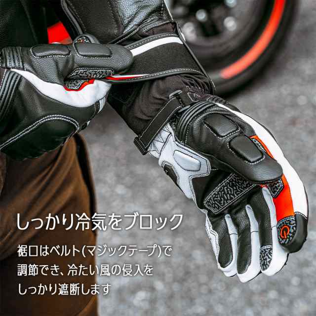 バイク グローブ 手袋 レザー 本革 山羊革 ナックルガード プロテクター レーシング フリース 保温 スマホ対応 SBRパッド 衝撃吸収 ロックブロス ROCKBROSの通販は
