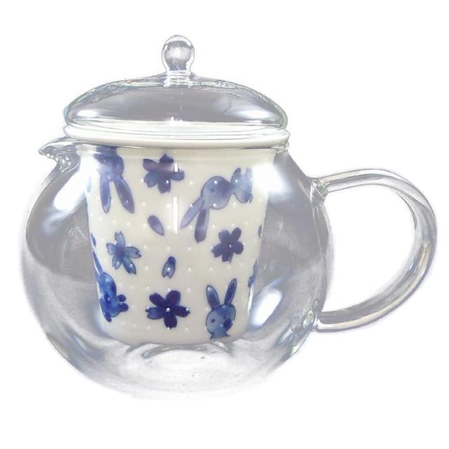 有田焼 セランドグラス おしゃれポット 花うさぎ 500cc FC-550C 可愛い