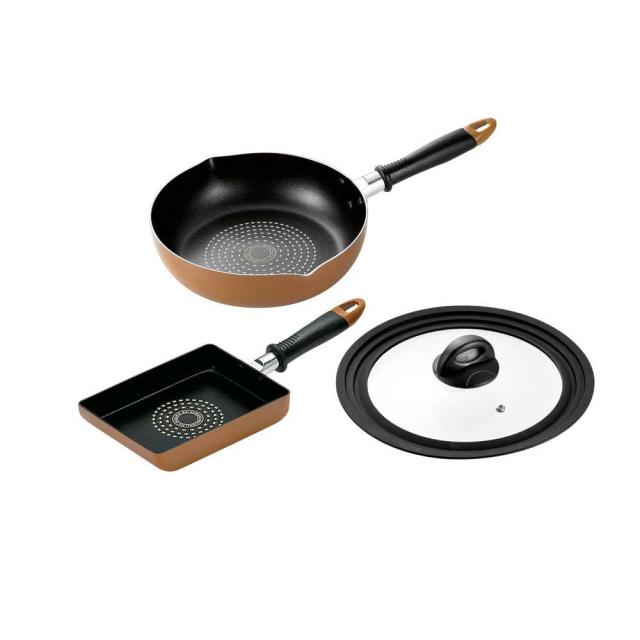 来栖けい IH対応 深型両口フライパン24cm＆玉子焼13×18cm(ガラス蓋付) KKCH-703S【送料無料】の通販は 8,278円