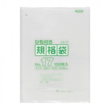 ジャパックス LD規格袋 厚み0.030mm No.17 ひも付き 透明 100枚×5冊×3箱 LK17 |b03