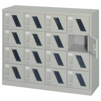 シューズロッカー　4列4段扉付・窓付・錠なしタイプ　ニューグレー COM-SC-16WM【送料無料】（同梱・代引不可） 47,908円