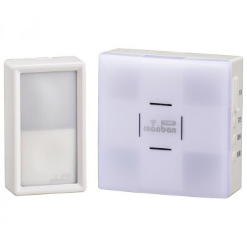 送料無料  monban CUBE 防水押しボタン送信機+光フラッシュ電池式受信機 OCH-SET50-BLUE  ボタンを押すと離れた場所へ音と光フラッシュで知らせますの通販は