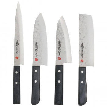 送料無料 濃州孫六作古流梨地包丁4点セット 200K 3522-053 伝統的な梨地模様の古流仕上げの包丁