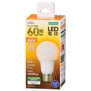 OHM LED電球 A形 E26 60形相当 全方向 電球色 LDA7L-G AG52 定格寿命40000時間