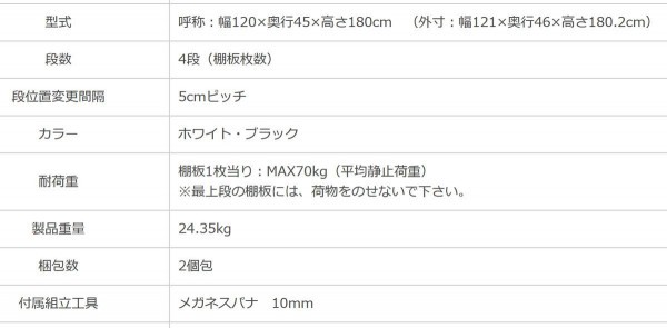 スチールラック NC1200-18 4段 間口1200×奥行450×高さ1800mm ブラック