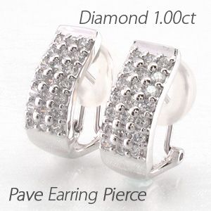 ダイヤモンド イヤリング レディース クリップ ピアス プラチナ 900 パヴェ 1.00ct スクエアの通販は 100,700円
