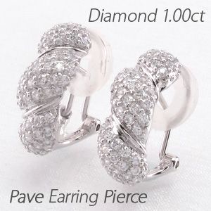 ダイヤモンド イヤリング レディース クリップ ピアス プラチナ 900 パヴェ 1.00ct ウェーブの通販は
