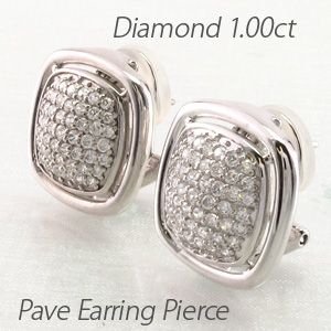 ダイヤモンド イヤリング レディース クリップ ゴールド 18k ピアス パヴェ 1.00ct スクエア 18金 K18の通販は 109,900円